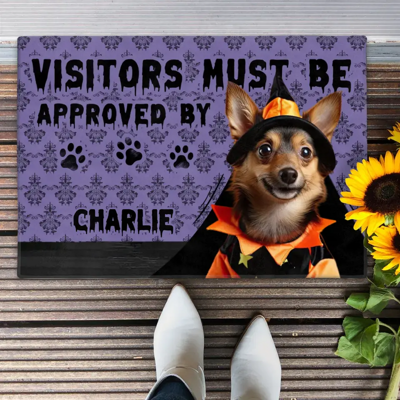 Personalized Upload Photo Doormat - Halloween Gift Idea For Dog/Cat Owner - Visitors Must Be Approved By Charlie