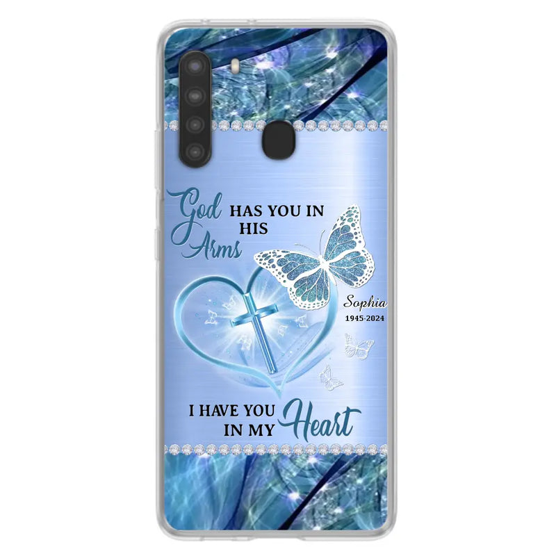 Custom Personalized Memorial Phone Case - Memorial Gift Idea For Family Member - God Has You In His Arms I Have You in My Heart - Case For iPhone/ Samsung