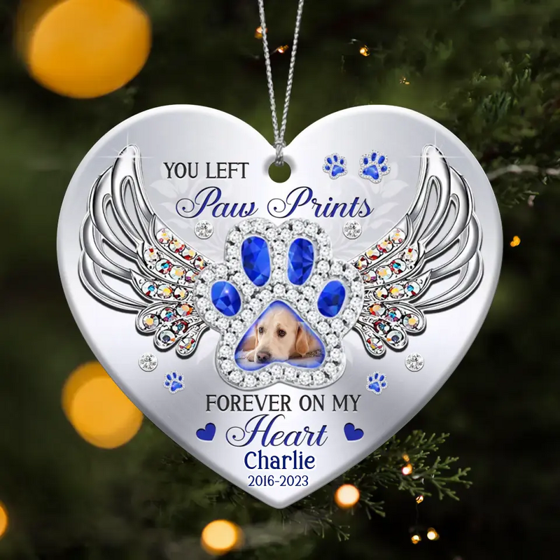 Personalized Dog Memorial Acrylic Ornament - Upload Photo - Memorial Gift Idea For Dog Lover - You Left Paw Prints Forever On My Heart
