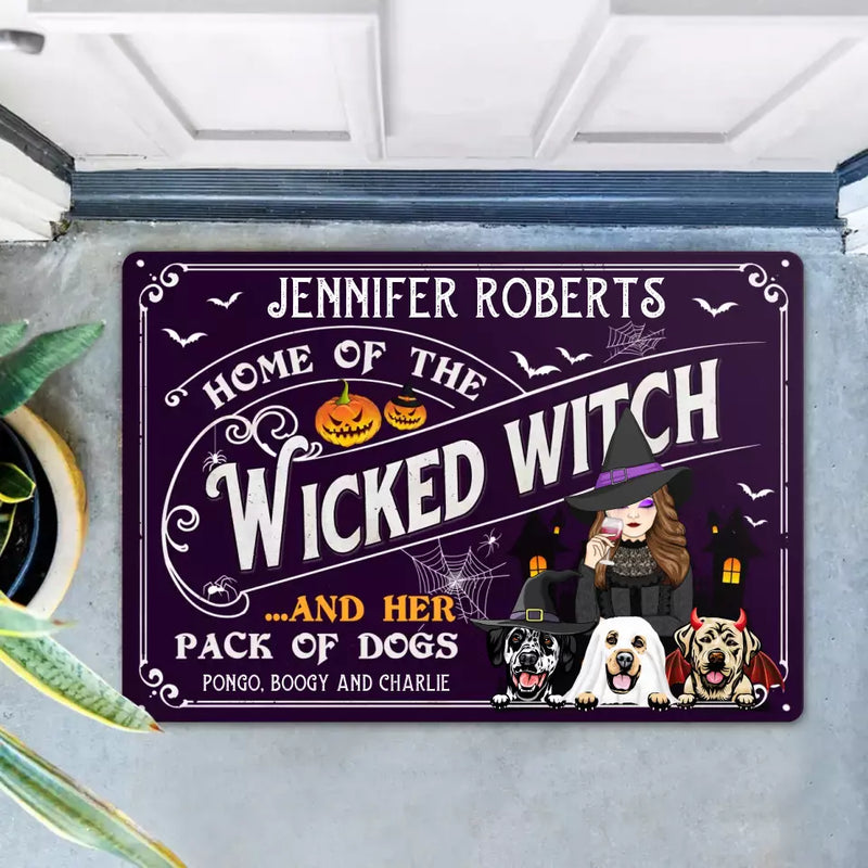 Personalized Witch Dog Doormat - Gift Idea For Witch/Halloween/Dog Lovers With Up To 3 Dogs - Home Of The Wicked Witch And Her Pack Of Dogs