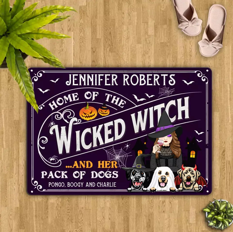 Personalized Witch Dog Doormat - Gift Idea For Witch/Halloween/Dog Lovers With Up To 3 Dogs - Home Of The Wicked Witch And Her Pack Of Dogs