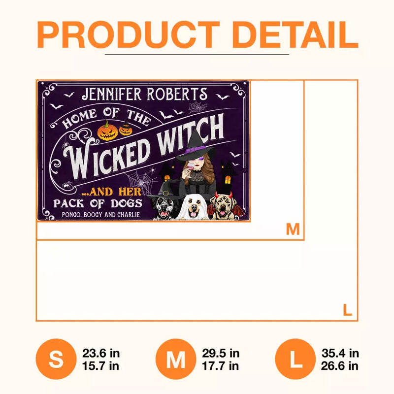 Personalized Witch Dog Doormat - Gift Idea For Witch/Halloween/Dog Lovers With Up To 3 Dogs - Home Of The Wicked Witch And Her Pack Of Dogs