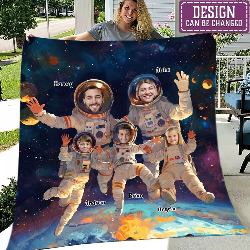 Personalized Astronus Fleece Throw Blanket/Quilt - Adult/Couple With Up to 5 Kids - Upload Photo - Gift Idea For Family