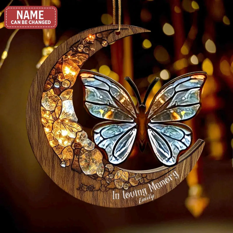 Personalized Memorial Butterfly Wooden Ornament - Memorial Gift Idea For Family Member - Forever In My Heart