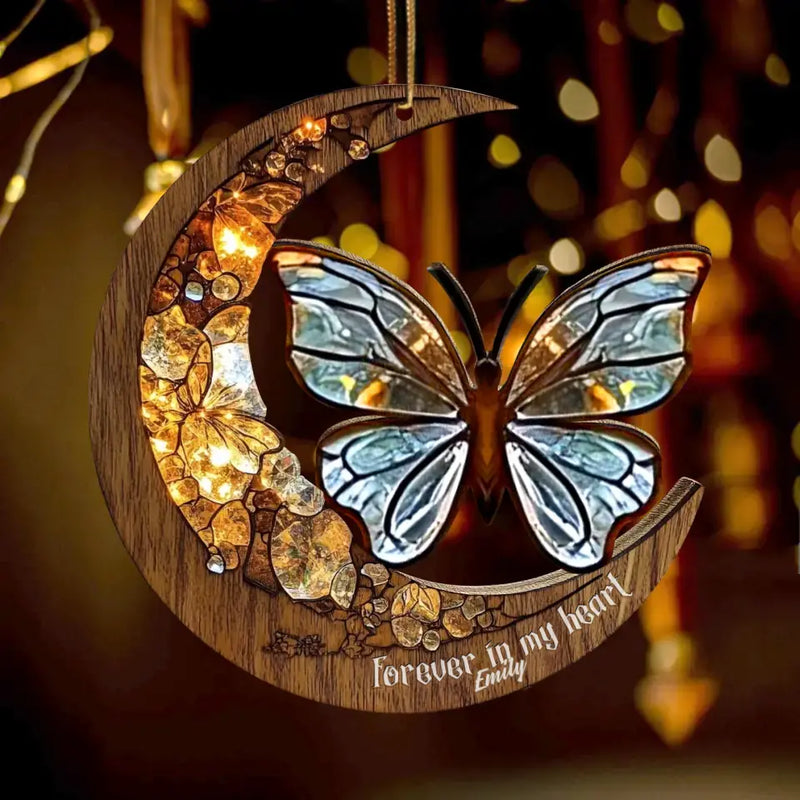 Personalized Memorial Butterfly Wooden Ornament - Memorial Gift Idea For Family Member - Forever In My Heart