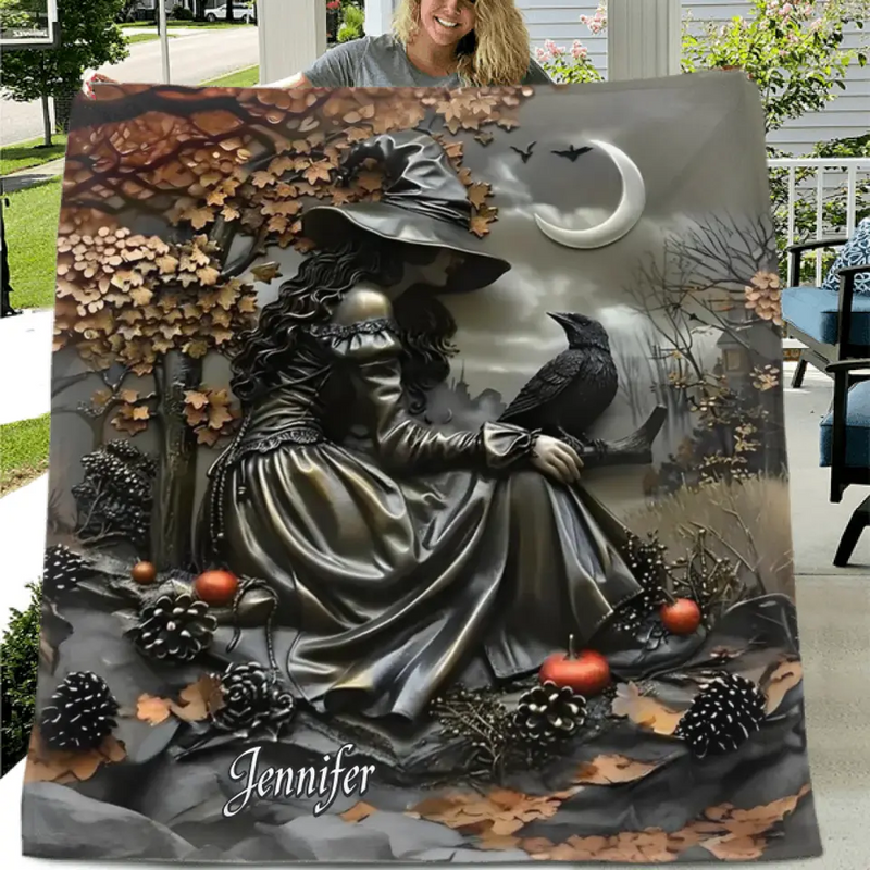 Personalized Witch Quilt/Fleece Throw Blanket - Halloween/Birthday Gift Idea For Yourself, Women, Witch Lovers