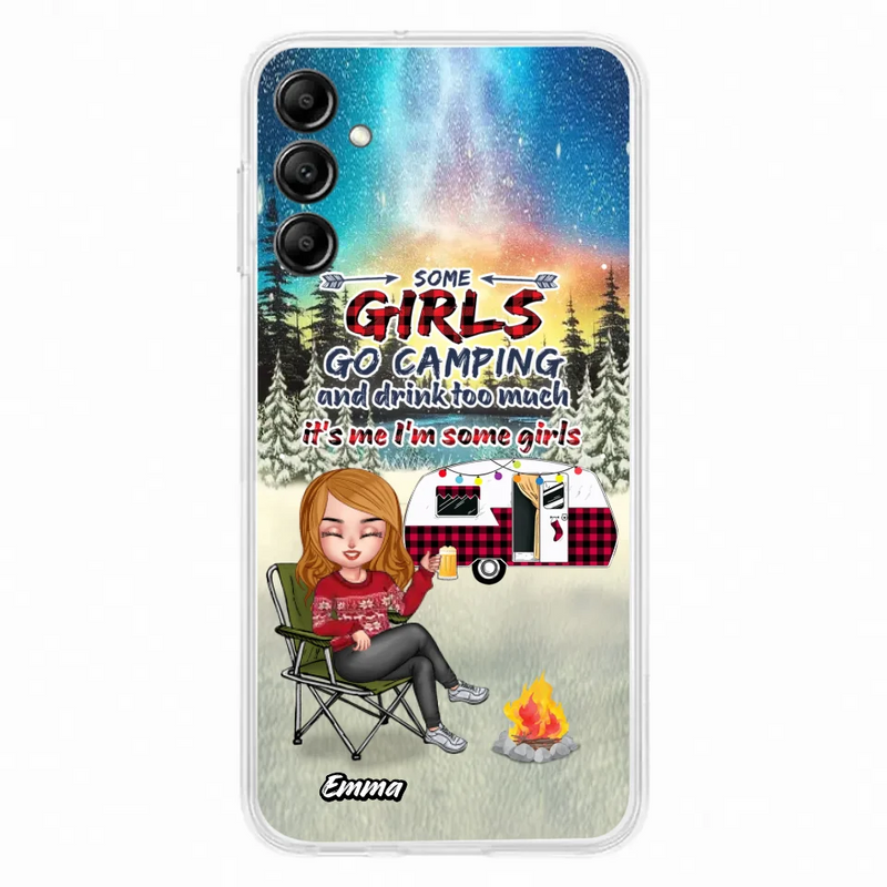 Personalized Xmas Camping Girl Phone Case - Christmas Gift For Camping Lover - Up to 3 Dogs - Some Girls Go Camping And Drink Too Much - Case For iPhone And Samsung