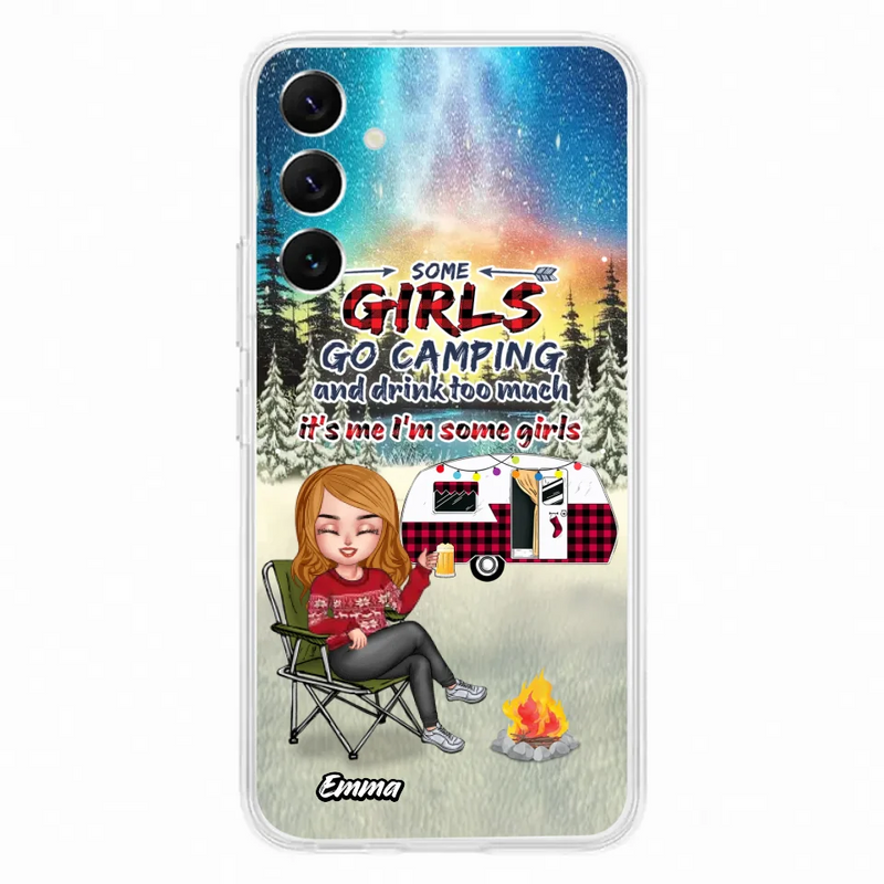 Personalized Xmas Camping Girl Phone Case - Christmas Gift For Camping Lover - Up to 3 Dogs - Some Girls Go Camping And Drink Too Much - Case For iPhone And Samsung