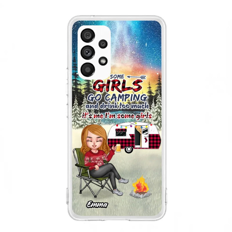 Personalized Xmas Camping Girl Phone Case - Christmas Gift For Camping Lover - Up to 3 Dogs - Some Girls Go Camping And Drink Too Much - Case For iPhone And Samsung