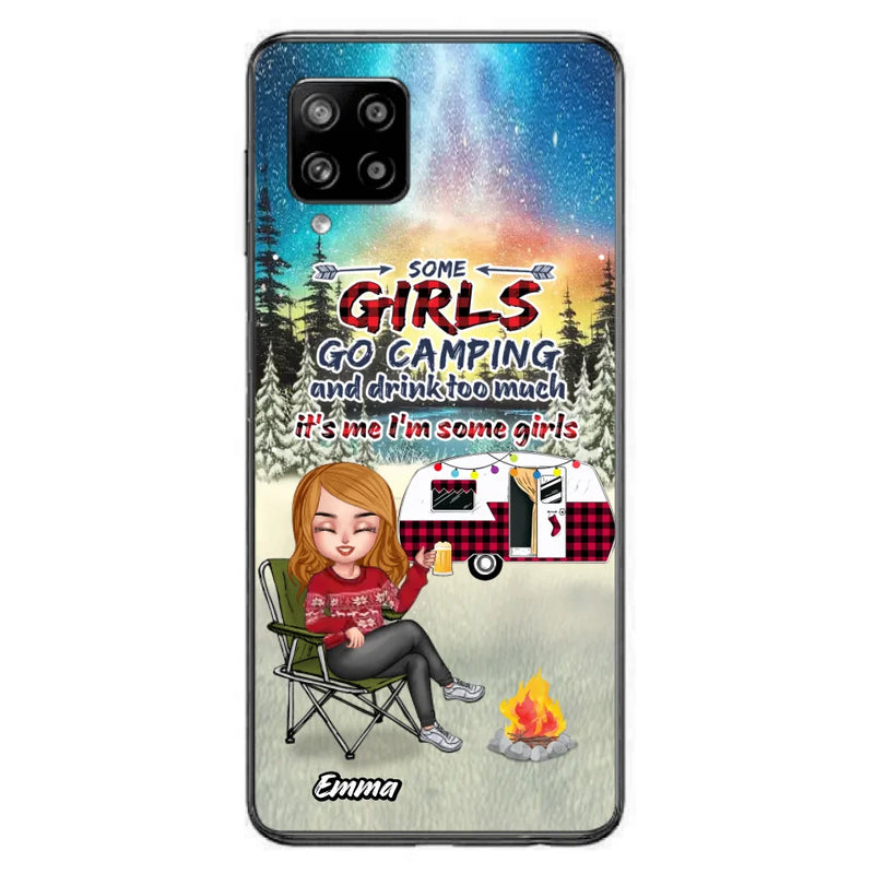 Personalized Xmas Camping Girl Phone Case - Christmas Gift For Camping Lover - Up to 3 Dogs - Some Girls Go Camping And Drink Too Much - Case For iPhone And Samsung