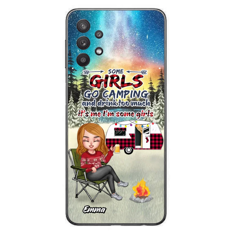Personalized Xmas Camping Girl Phone Case - Christmas Gift For Camping Lover - Up to 3 Dogs - Some Girls Go Camping And Drink Too Much - Case For iPhone And Samsung