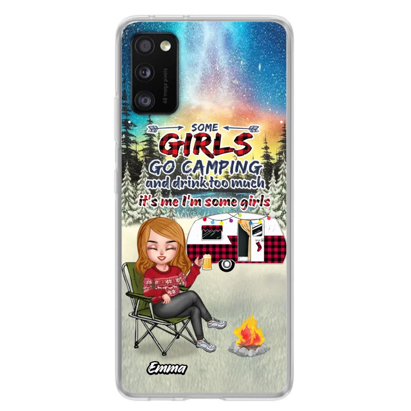 Personalized Xmas Camping Girl Phone Case - Christmas Gift For Camping Lover - Up to 3 Dogs - Some Girls Go Camping And Drink Too Much - Case For iPhone And Samsung