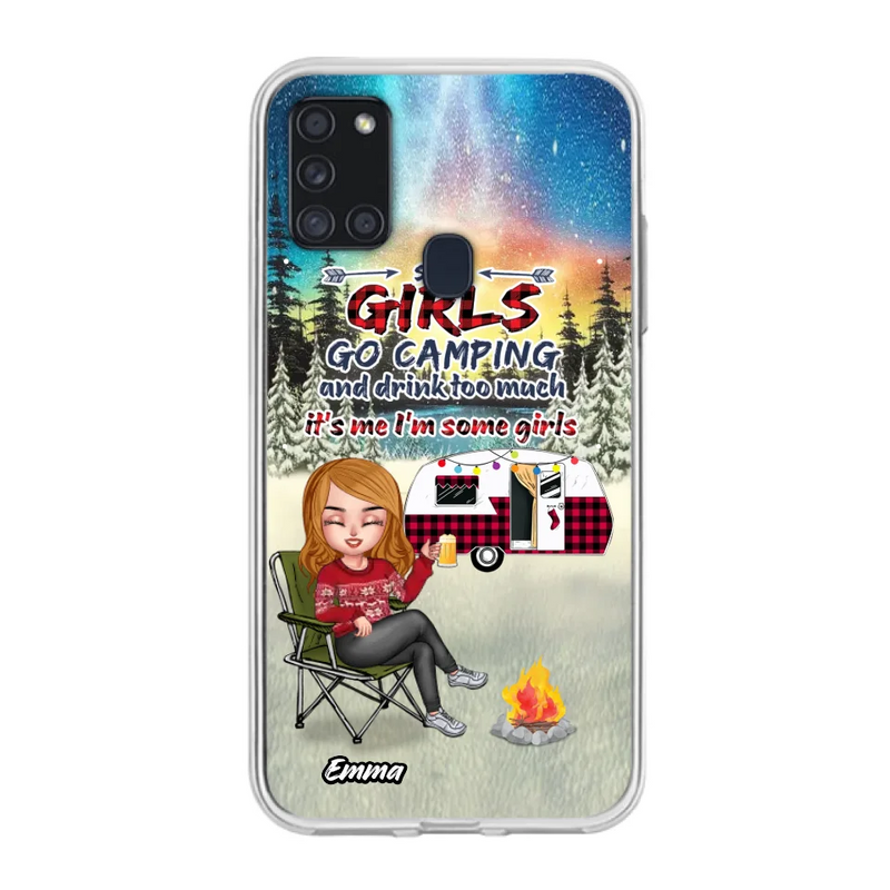 Personalized Xmas Camping Girl Phone Case - Christmas Gift For Camping Lover - Up to 3 Dogs - Some Girls Go Camping And Drink Too Much - Case For iPhone And Samsung