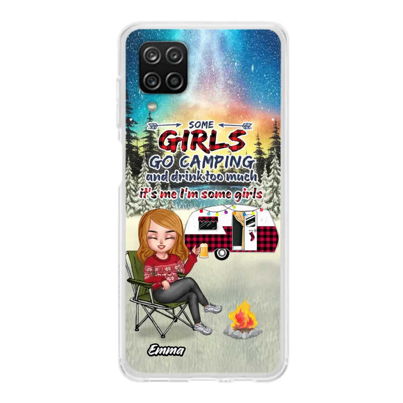 Personalized Xmas Camping Girl Phone Case - Christmas Gift For Camping Lover - Up to 3 Dogs - Some Girls Go Camping And Drink Too Much - Case For iPhone And Samsung
