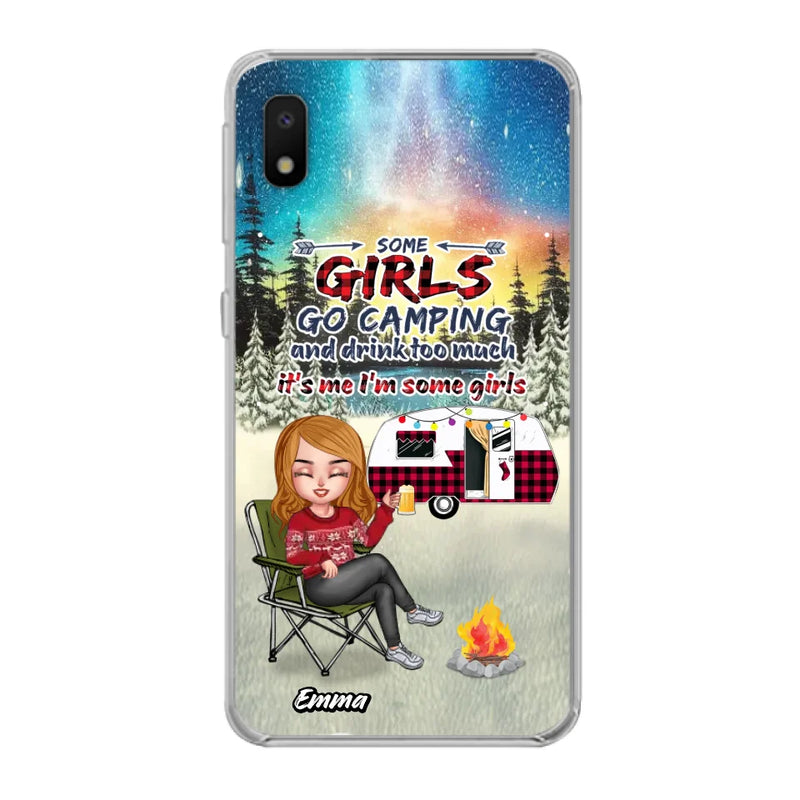 Personalized Xmas Camping Girl Phone Case - Christmas Gift For Camping Lover - Up to 3 Dogs - Some Girls Go Camping And Drink Too Much - Case For iPhone And Samsung