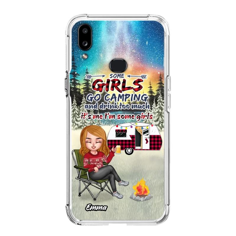Personalized Xmas Camping Girl Phone Case - Christmas Gift For Camping Lover - Up to 3 Dogs - Some Girls Go Camping And Drink Too Much - Case For iPhone And Samsung