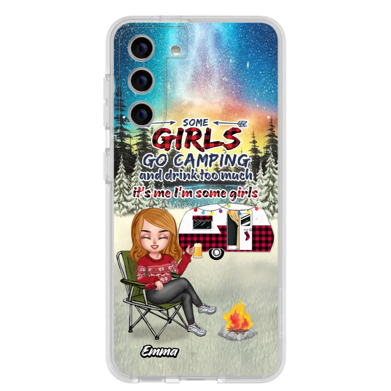 Personalized Xmas Camping Girl Phone Case - Christmas Gift For Camping Lover - Up to 3 Dogs - Some Girls Go Camping And Drink Too Much - Case For iPhone And Samsung