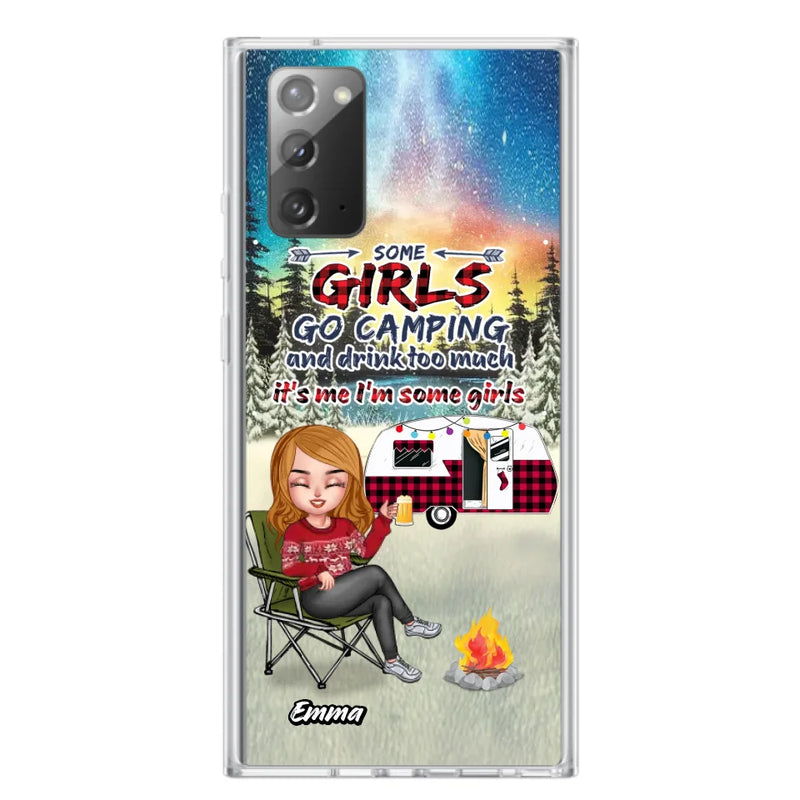 Personalized Xmas Camping Girl Phone Case - Christmas Gift For Camping Lover - Up to 3 Dogs - Some Girls Go Camping And Drink Too Much - Case For iPhone And Samsung