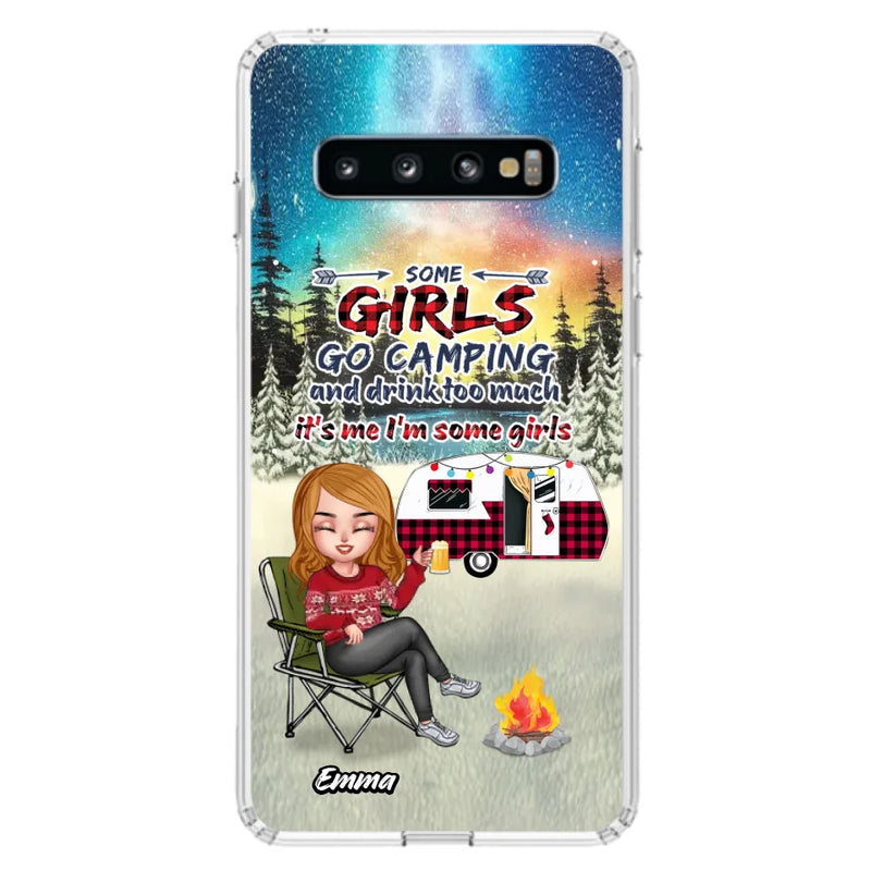 Personalized Xmas Camping Girl Phone Case - Christmas Gift For Camping Lover - Up to 3 Dogs - Some Girls Go Camping And Drink Too Much - Case For iPhone And Samsung
