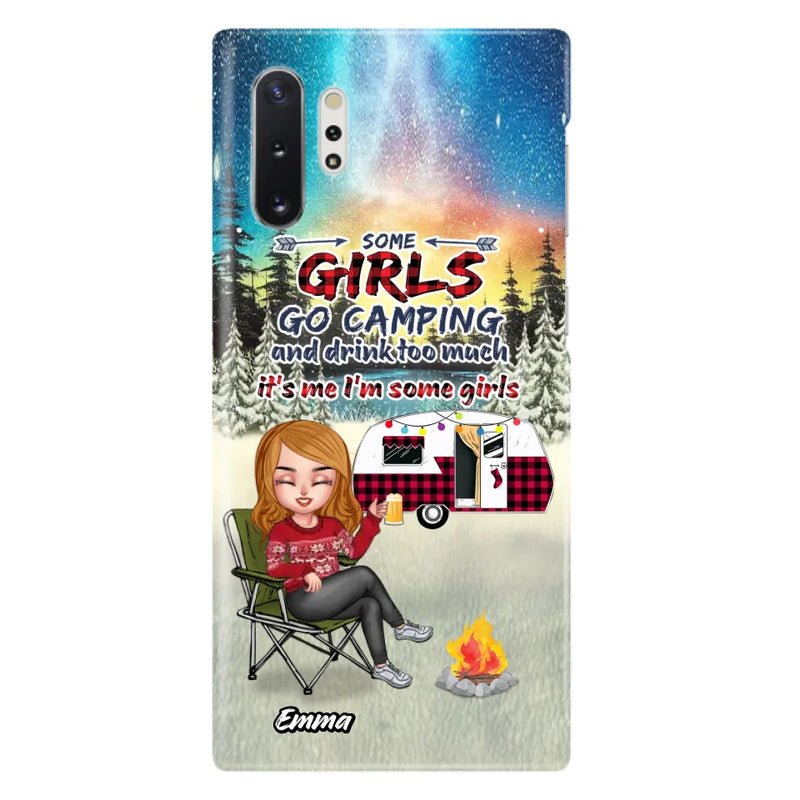 Personalized Xmas Camping Girl Phone Case - Christmas Gift For Camping Lover - Up to 3 Dogs - Some Girls Go Camping And Drink Too Much - Case For iPhone And Samsung