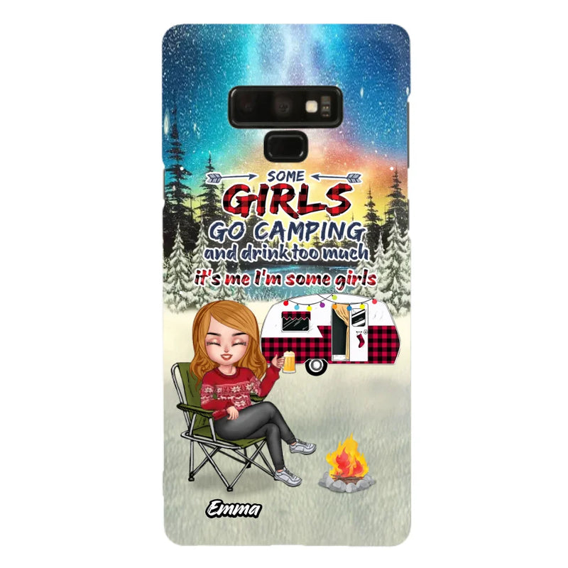 Personalized Xmas Camping Girl Phone Case - Christmas Gift For Camping Lover - Up to 3 Dogs - Some Girls Go Camping And Drink Too Much - Case For iPhone And Samsung