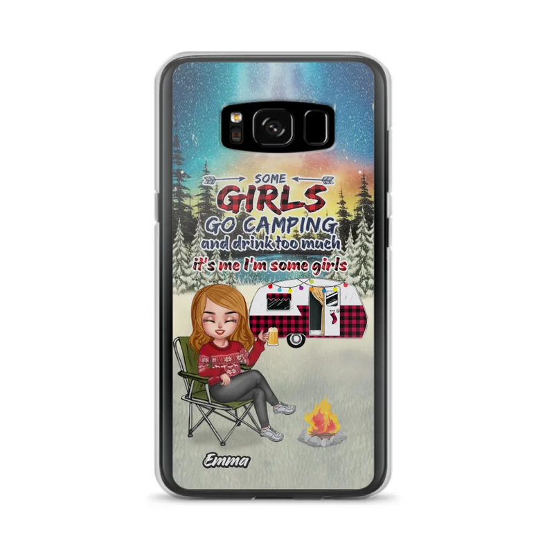 Personalized Xmas Camping Girl Phone Case - Christmas Gift For Camping Lover - Up to 3 Dogs - Some Girls Go Camping And Drink Too Much - Case For iPhone And Samsung