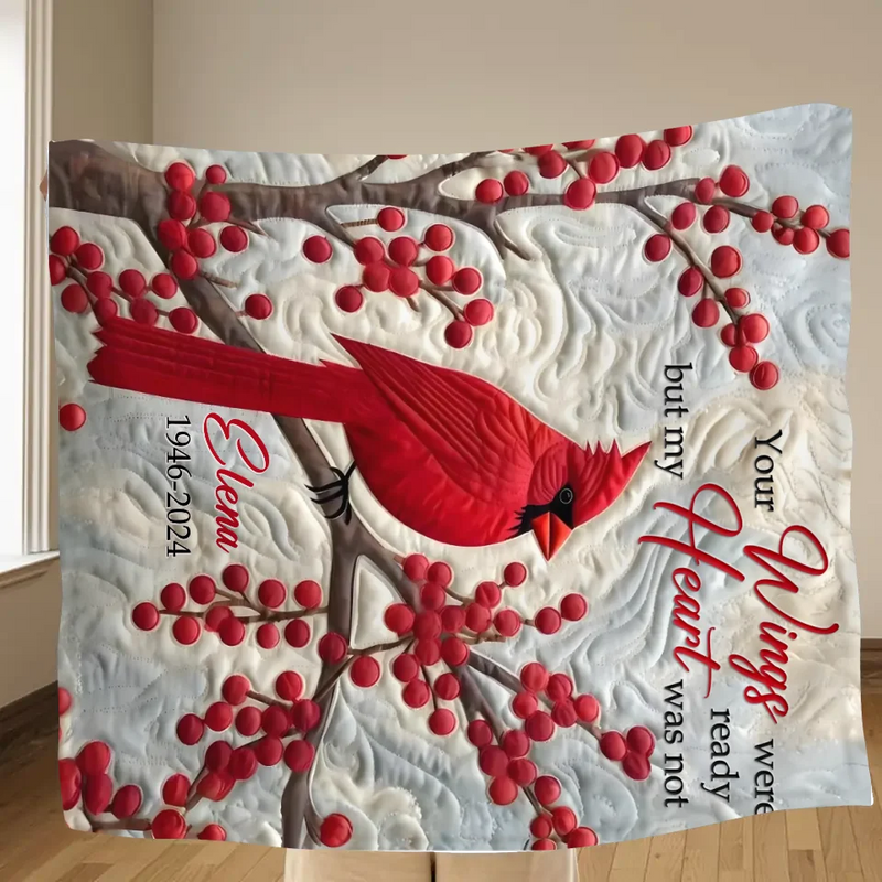 Personalized Memorial Christmas Quilt/Fleece Throw Blanket/Pillow Cover - Memorial Gift Idea - Your Wings Were Ready But My Heart Was Not