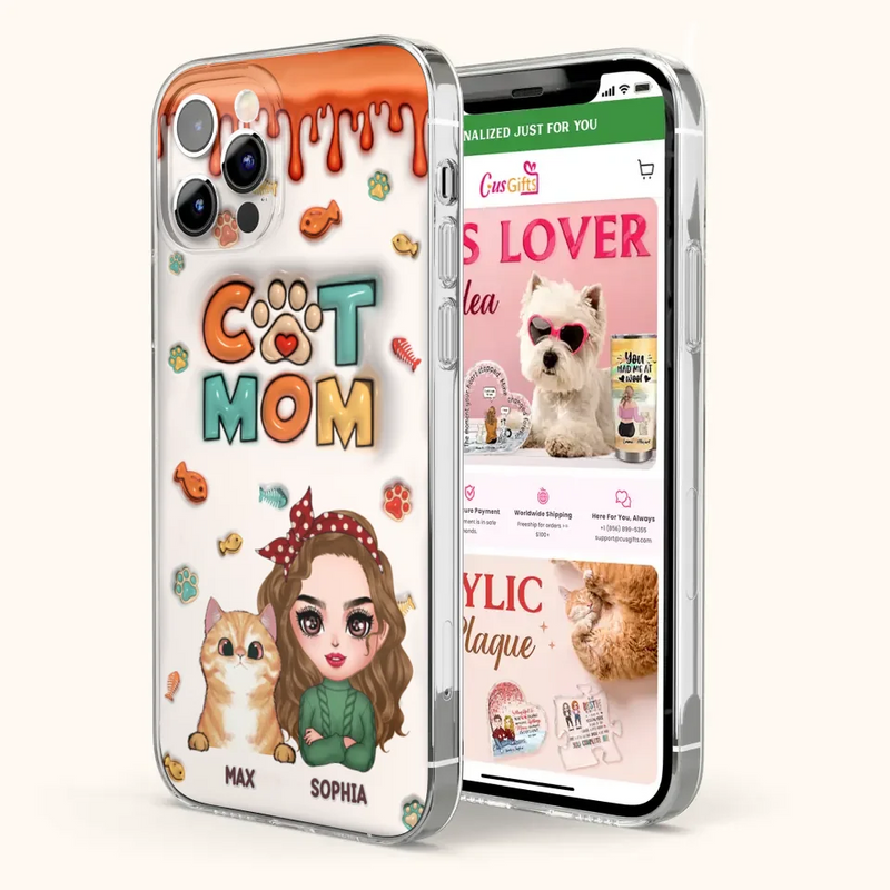 Personalized Cat Mom iPhone/Samsung Phone Case - Christmas Gift Idea For Cat Lover - Up to 4 Cats