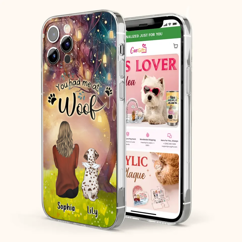 Personalized Memorial Dog Mom Phone Case - Up to 3 Dogs - Memorial Gift Idea for Dog Lovers - You Had Me At Woof