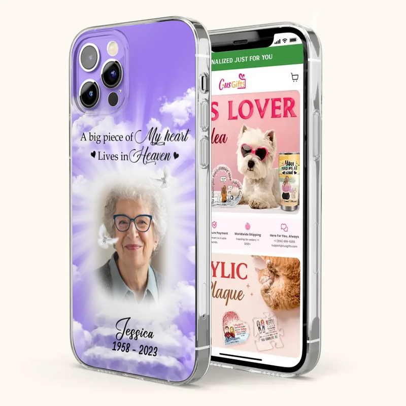 Personalized Memorial Photo Phone Case - Memorial Gift Idea For Mother's Day/Father's Day - A Big Piece Of My Heart Lives In Heaven - Case For iPhone/Samsung