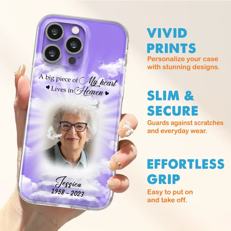 Personalized Memorial Photo Phone Case - Memorial Gift Idea For Mother's Day/Father's Day - A Big Piece Of My Heart Lives In Heaven - Case For iPhone/Samsung