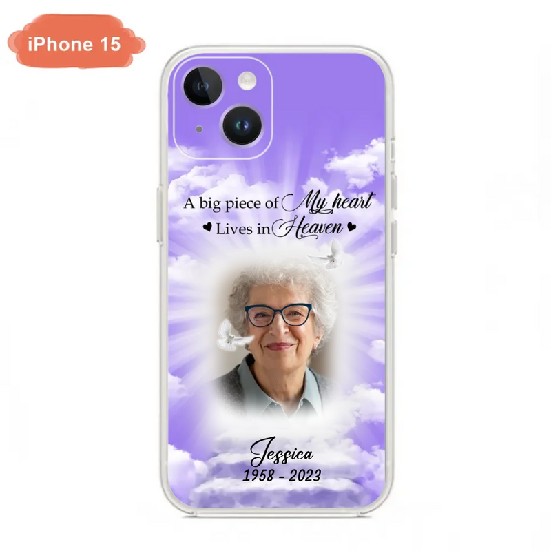 Personalized Memorial Photo Phone Case - Memorial Gift Idea For Mother's Day/Father's Day - A Big Piece Of My Heart Lives In Heaven - Case For iPhone/Samsung