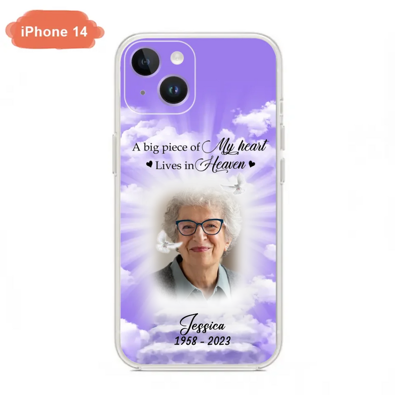 Personalized Memorial Photo Phone Case - Memorial Gift Idea For Mother's Day/Father's Day - A Big Piece Of My Heart Lives In Heaven - Case For iPhone/Samsung