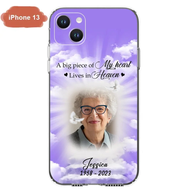 Personalized Memorial Photo Phone Case - Memorial Gift Idea For Mother's Day/Father's Day - A Big Piece Of My Heart Lives In Heaven - Case For iPhone/Samsung