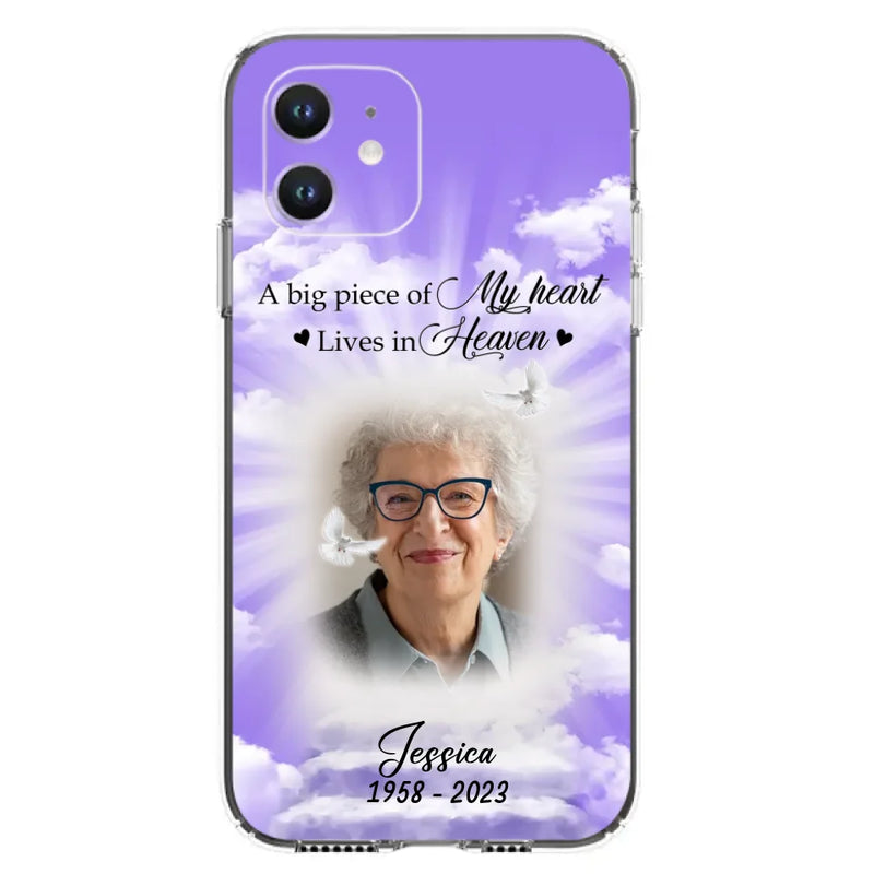 Personalized Memorial Photo Phone Case - Memorial Gift Idea For Mother's Day/Father's Day - A Big Piece Of My Heart Lives In Heaven - Case For iPhone/Samsung