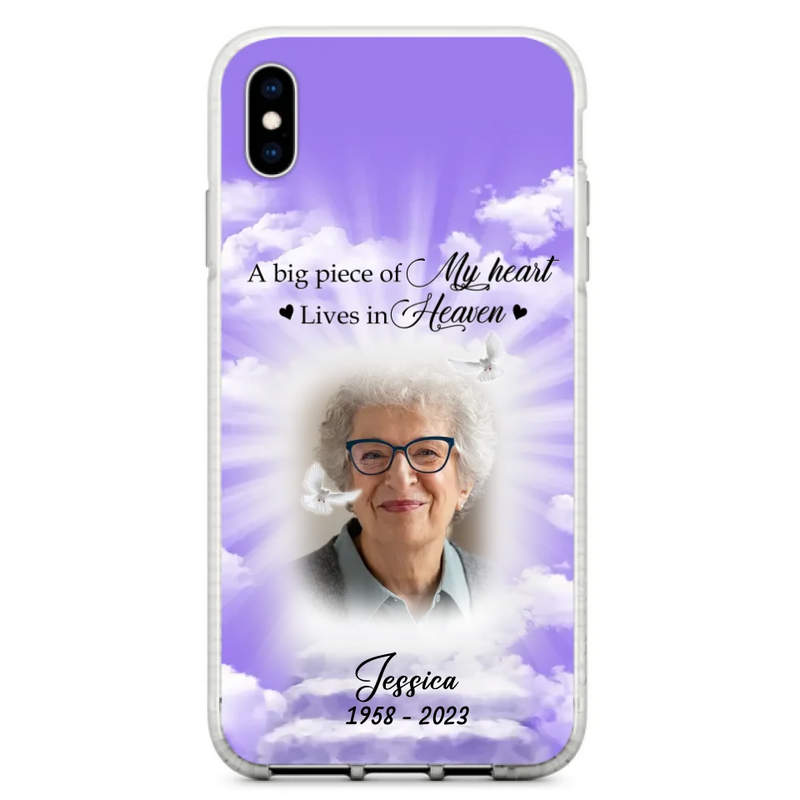 Personalized Memorial Photo Phone Case - Memorial Gift Idea For Mother's Day/Father's Day - A Big Piece Of My Heart Lives In Heaven - Case For iPhone/Samsung