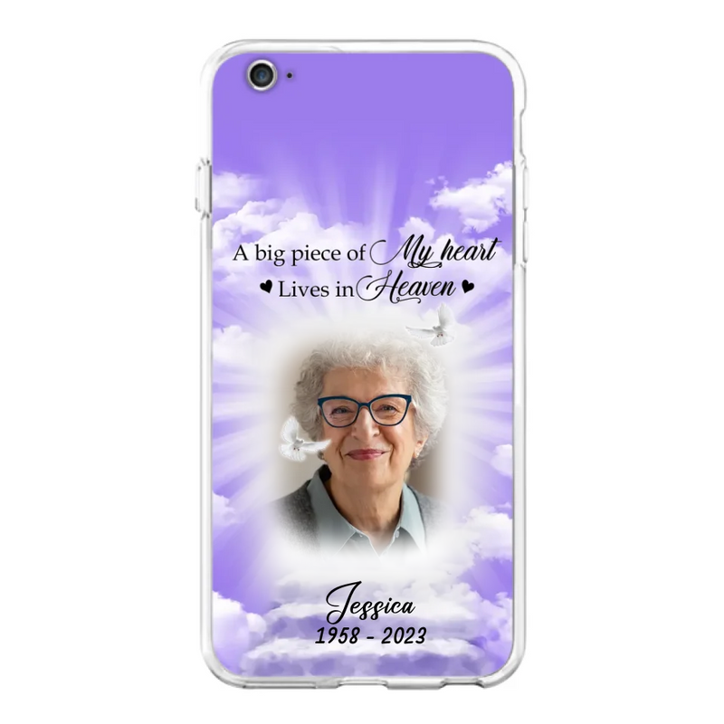 Personalized Memorial Photo Phone Case - Memorial Gift Idea For Mother's Day/Father's Day - A Big Piece Of My Heart Lives In Heaven - Case For iPhone/Samsung