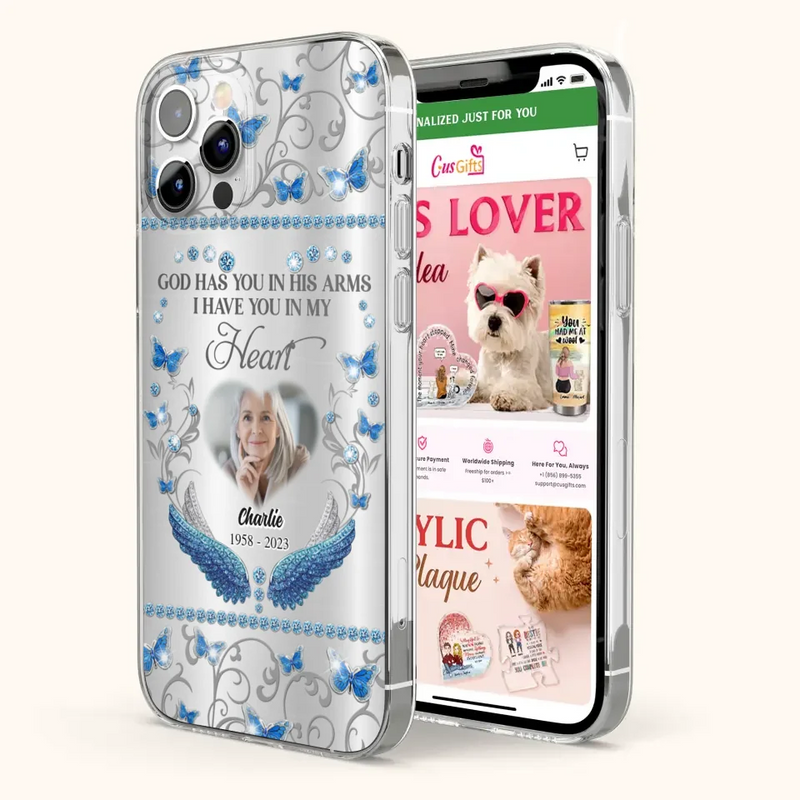 Personalized Memorial Photo Phone Case - Memorial Gift Idea for Mother's Day/Father's Day - God Has You In His Arms I Have You In My Heart - Cases For iPhone/Samsung