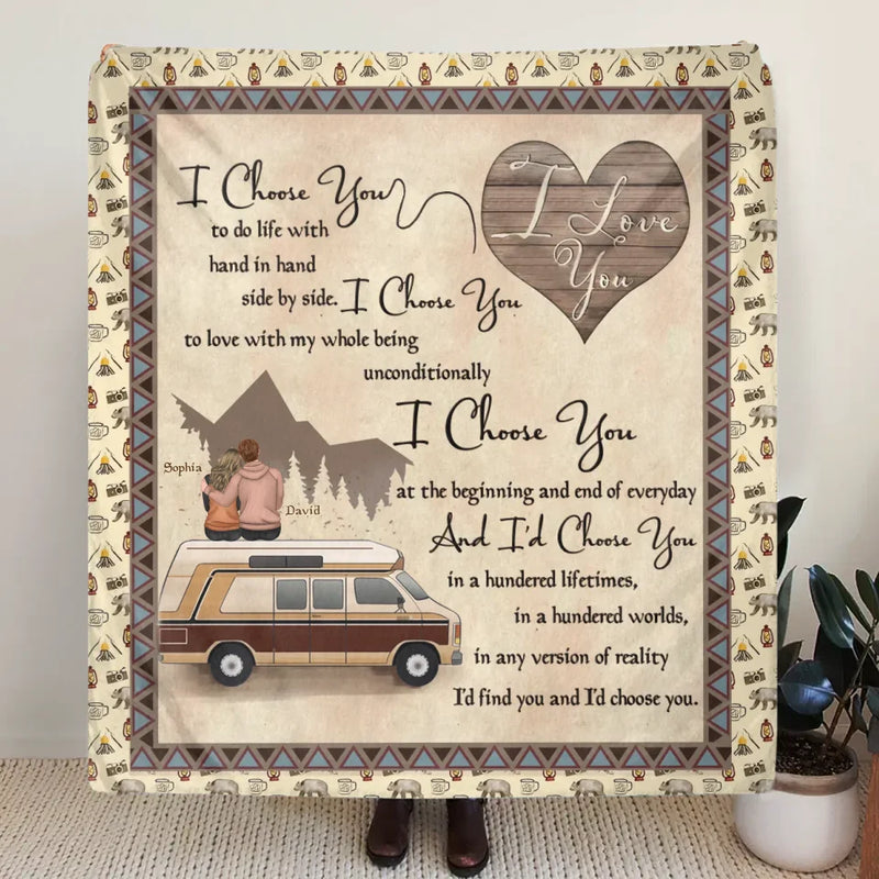 Personalized Couple Quilt/Fleece Throw Blanket - Gift Idea For Couple/Husband Wife/Camping Lover - I Choose You