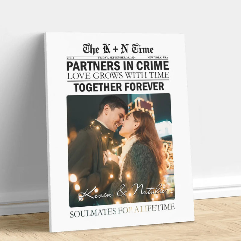 Custom Personalized Couple Newspaper Style Canvas - Gift Idea For Couple/ Husband And Wife - Soulmates For A Lifetime