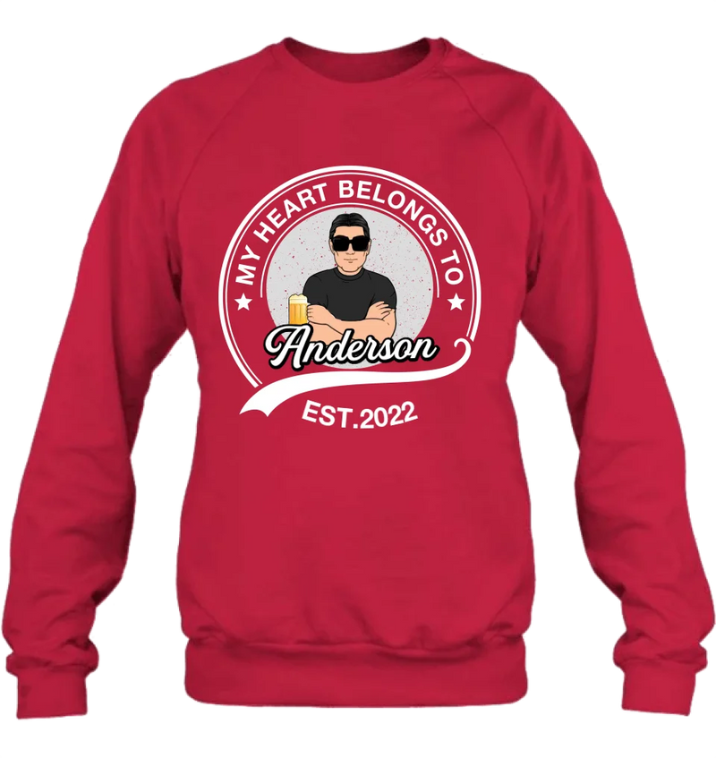 Custom Personalized Couple T-shirt/ Long Sleeve/ Sweatshirt/ Hoodie - Gift Idea For Couple/ Husband And Wife - My Heart Belongs To