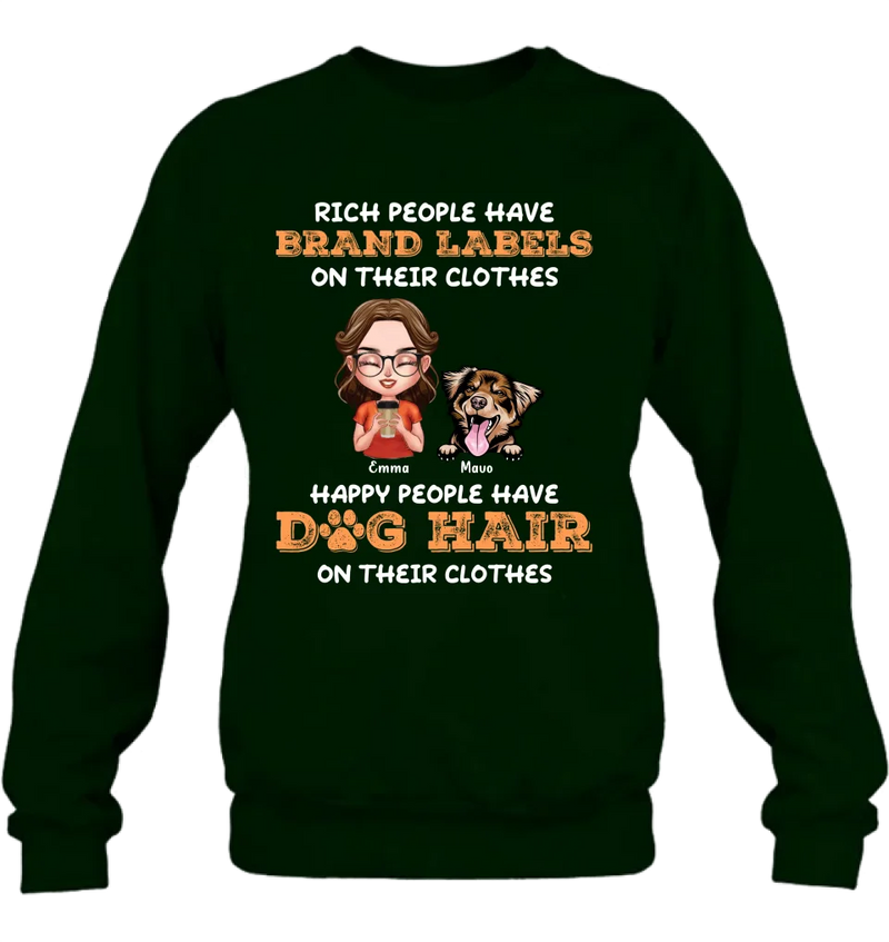 Personalized Dog Mom T-shirt/Long Sleeve/Sweatshirt/Hoodie - Gift Idea For Dog Lover - Up to 3 Dogs - Happy People Have Dog Hair On Their Clothes