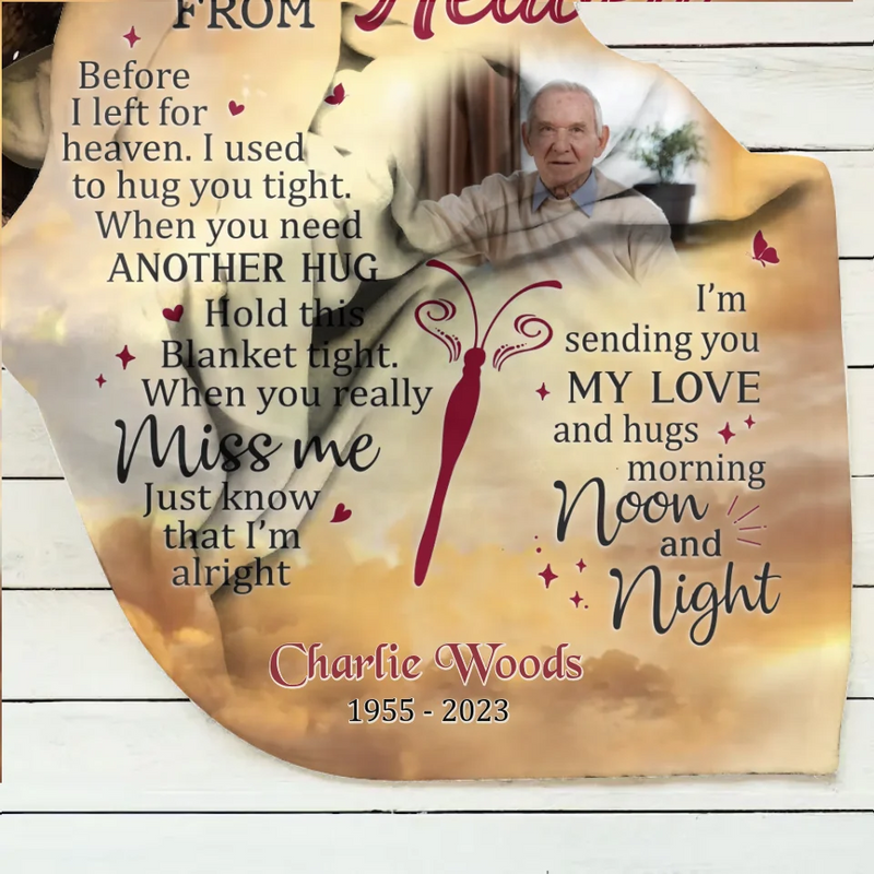 Personalized Memorial Quilt/Fleece Throw Blanket - Upload Photo - Memorial Gift Idea - A Hug From Heaven