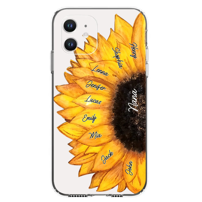 Personalized Sunflower Grandma Phone Case - Up to 9 Kids - Mother's Day Gift Idea for Mom/Grandma