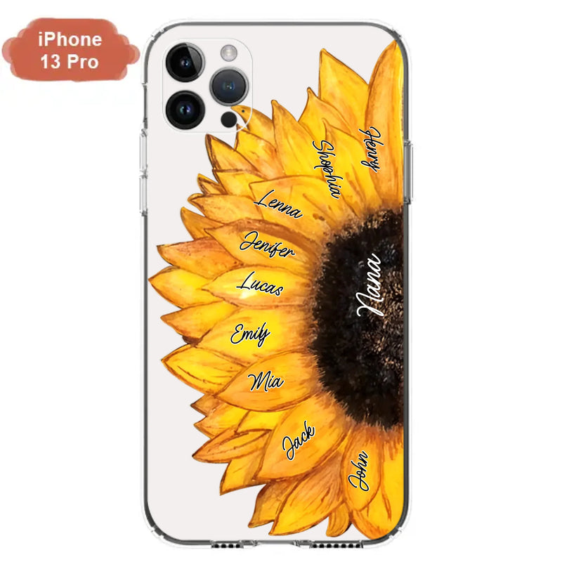 Personalized Sunflower Grandma Phone Case - Up to 9 Kids - Mother's Day Gift Idea for Mom/Grandma