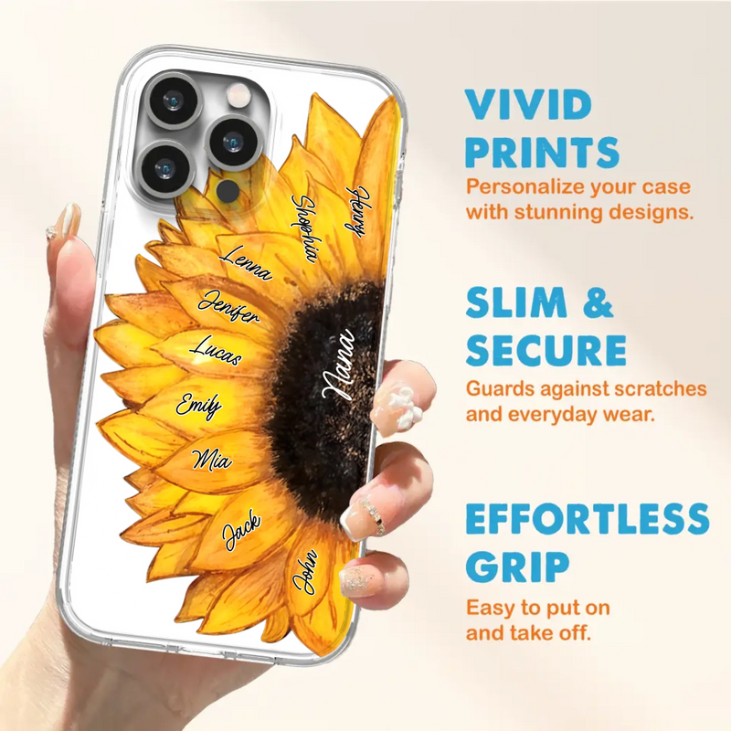Personalized Sunflower Grandma Phone Case - Up to 9 Kids - Mother's Day Gift Idea for Mom/Grandma