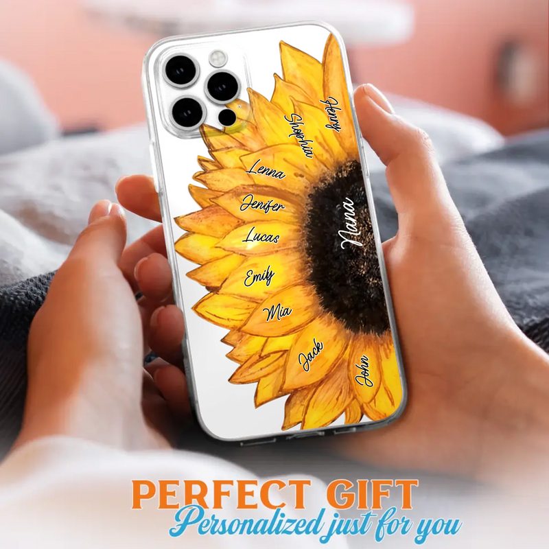 Personalized Sunflower Grandma Phone Case - Up to 9 Kids - Mother's Day Gift Idea for Mom/Grandma