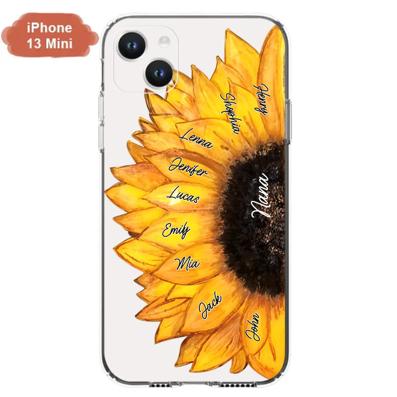 Personalized Sunflower Grandma Phone Case - Up to 9 Kids - Mother's Day Gift Idea for Mom/Grandma