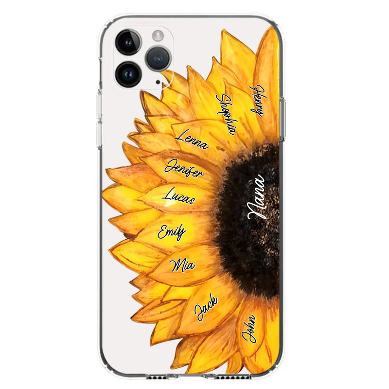 Personalized Sunflower Grandma Phone Case - Up to 9 Kids - Mother's Day Gift Idea for Mom/Grandma