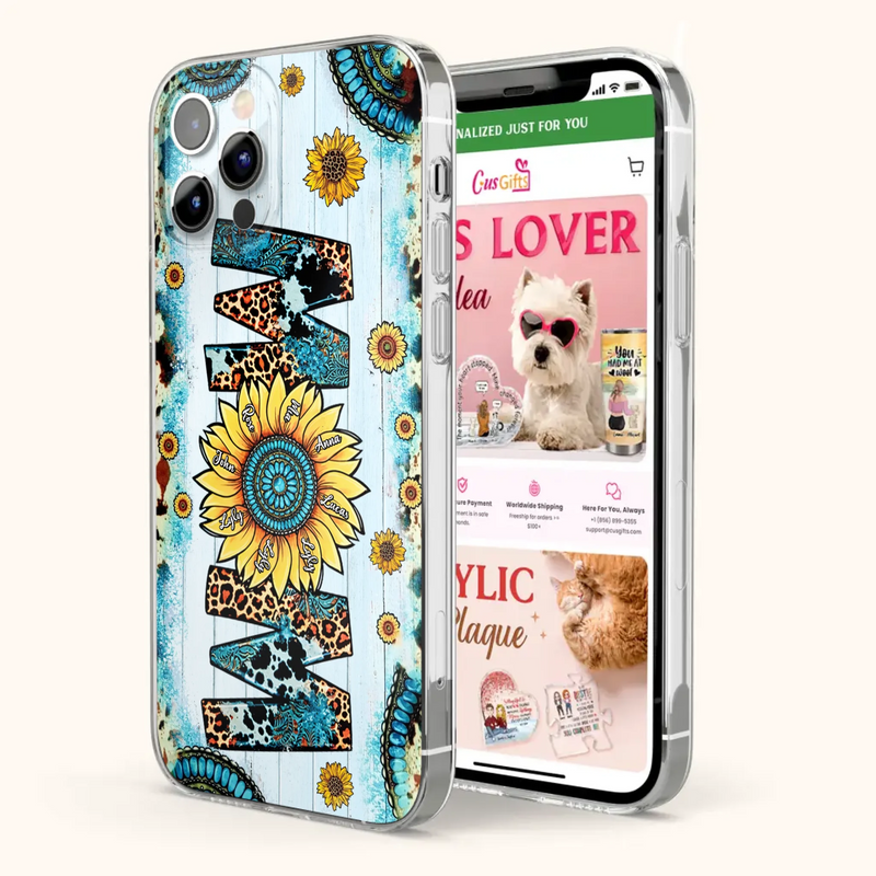 Personalized Mom Sunflower Phone Case - Mother's Day Gift Idea - Up to 8 Kids - Case For iPhone/ Samsung